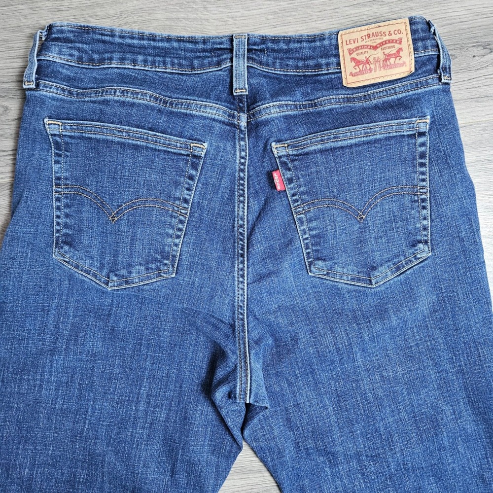Levis 725 High Rise Bootcut Jeans Womens 32 Indigo Blue Denim Stretch Pants - Picture 7 of 10